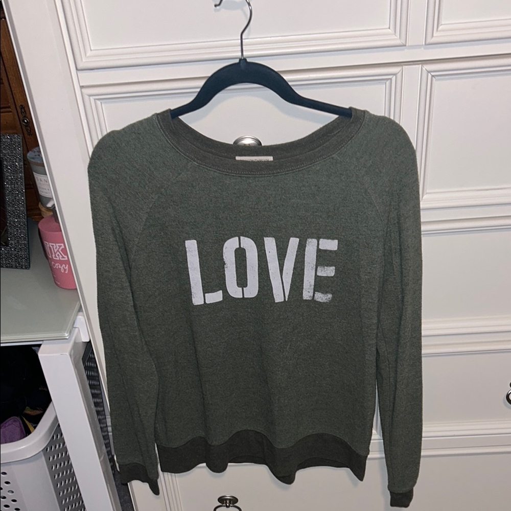 Green Sweater with 'LOVE' Print